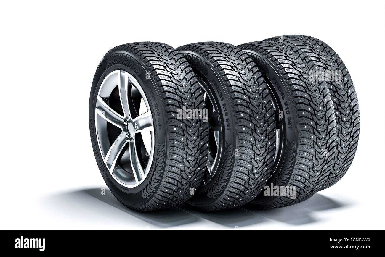 wheel set with winter tires. 3d render Stock Photo Alamy