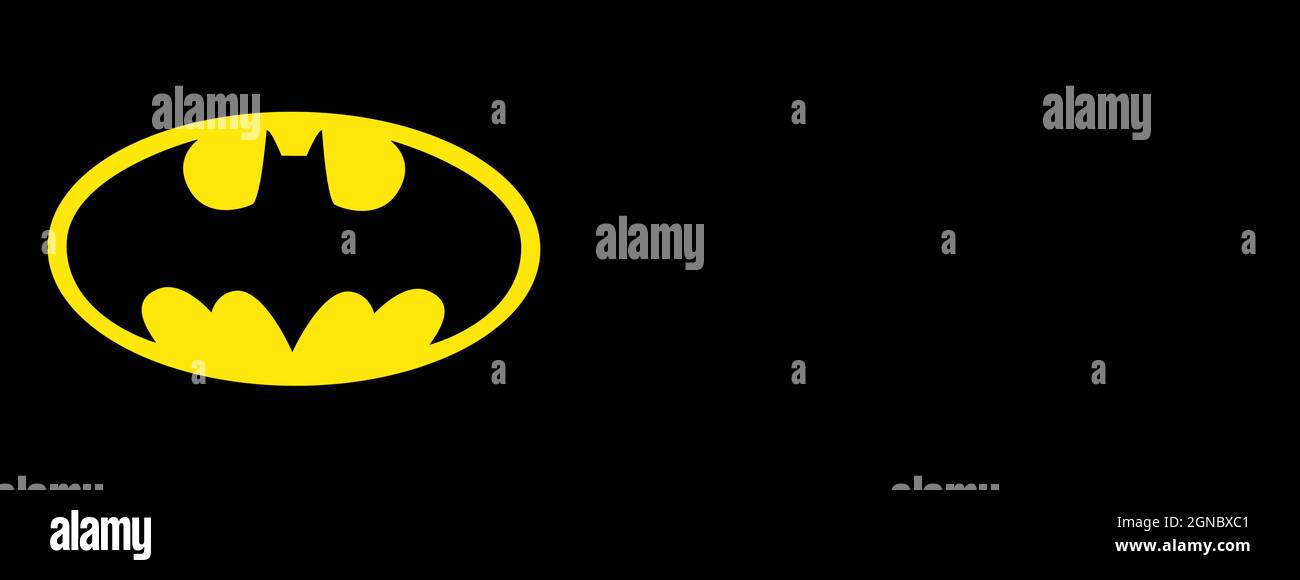 Batman Web Banner isolated on black background. Batman from DC comics. Banner with space for text Stock Photo