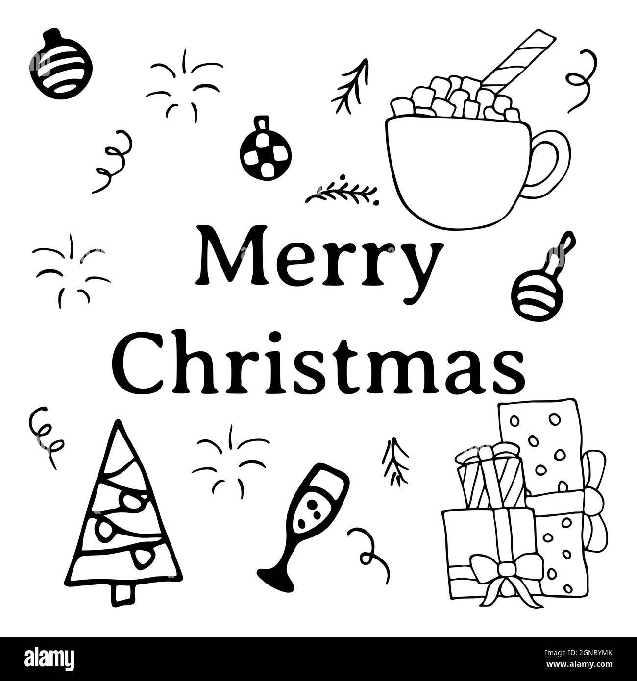 Hand drawn Christmas design set. Doodle style vector elements isolated ...