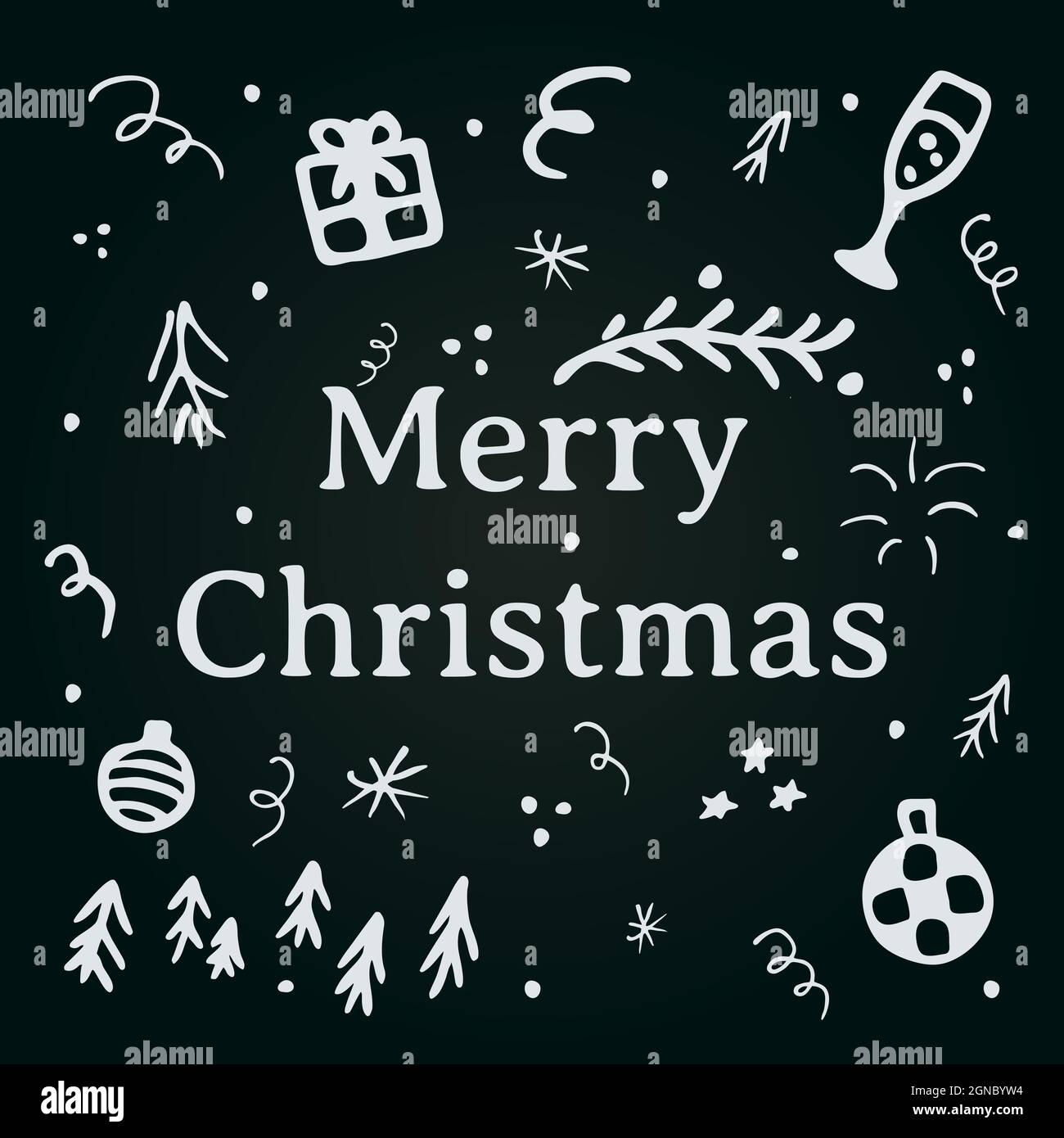 Hand drawn Christmas design set. Doodle style vector elements isolated on dark background. Stock Vector
