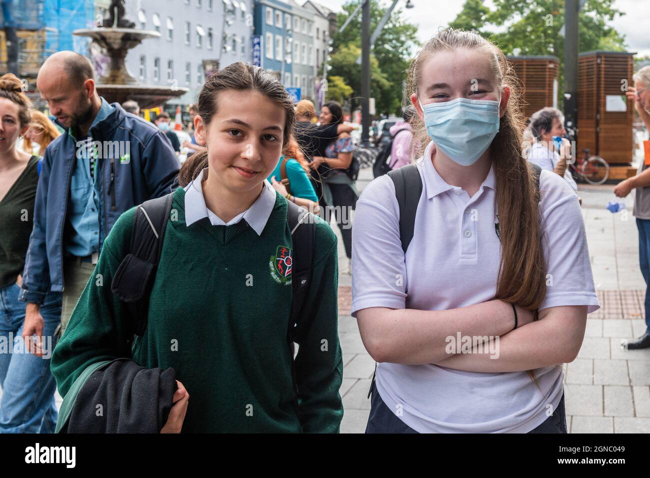 Cork, Ireland. 24th Sep, 2021. Fridays for Future held a global climate strike on Grand Parade in Cork city today, demanding climate justice within Ireland and around the world. At the protest were school pupils Tatiana Sousa, Manor Farm and Rebecca Smith, Wilton. Credit: AG News/Alamy Live News Stock Photo