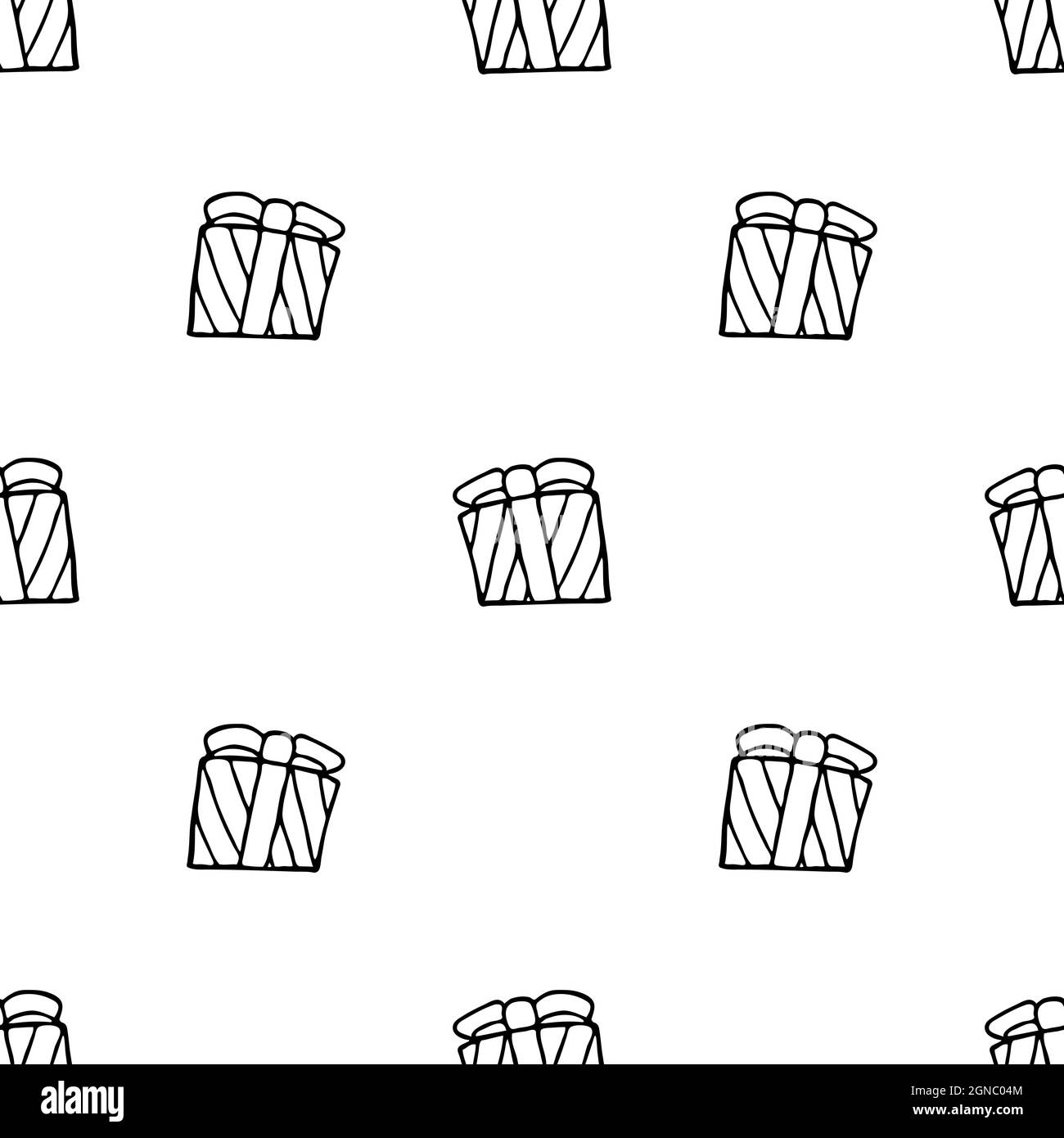 Seamless pattern with hand drawn gift box. Doodle style vector ...