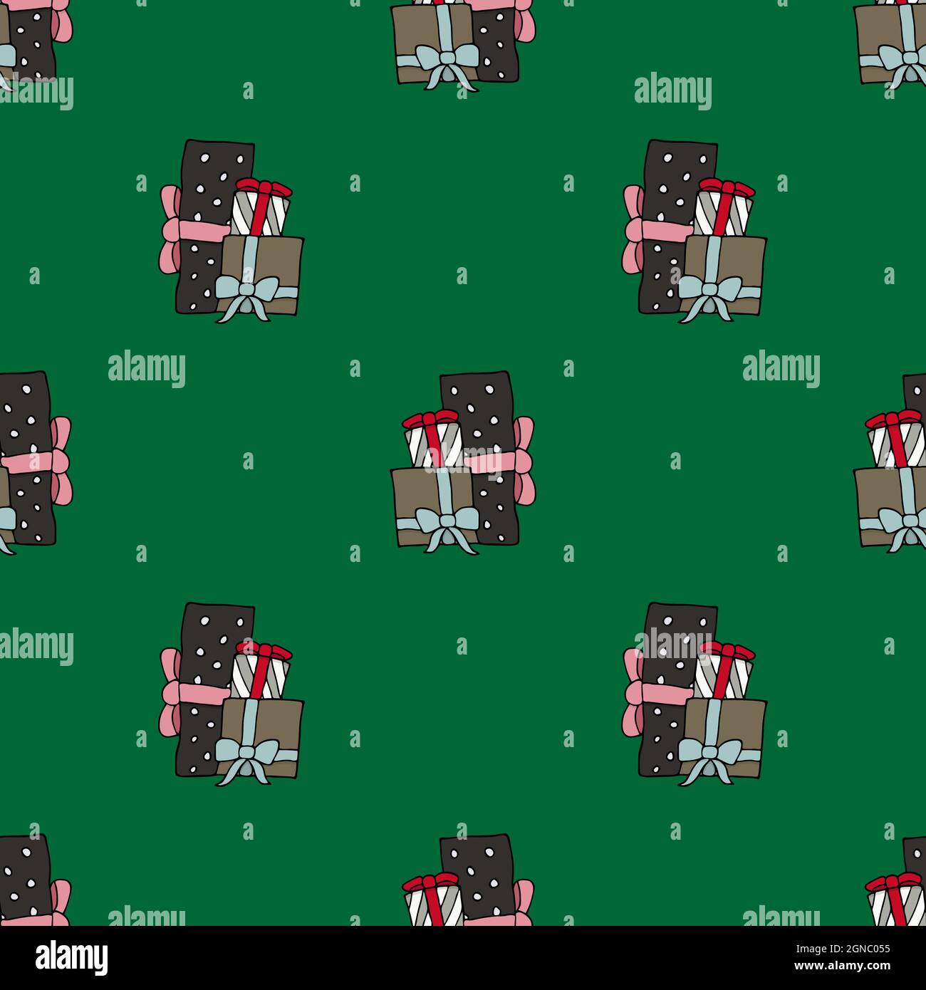 Seamless pattern with hand drawn gift boxes. Doodle style vector ...