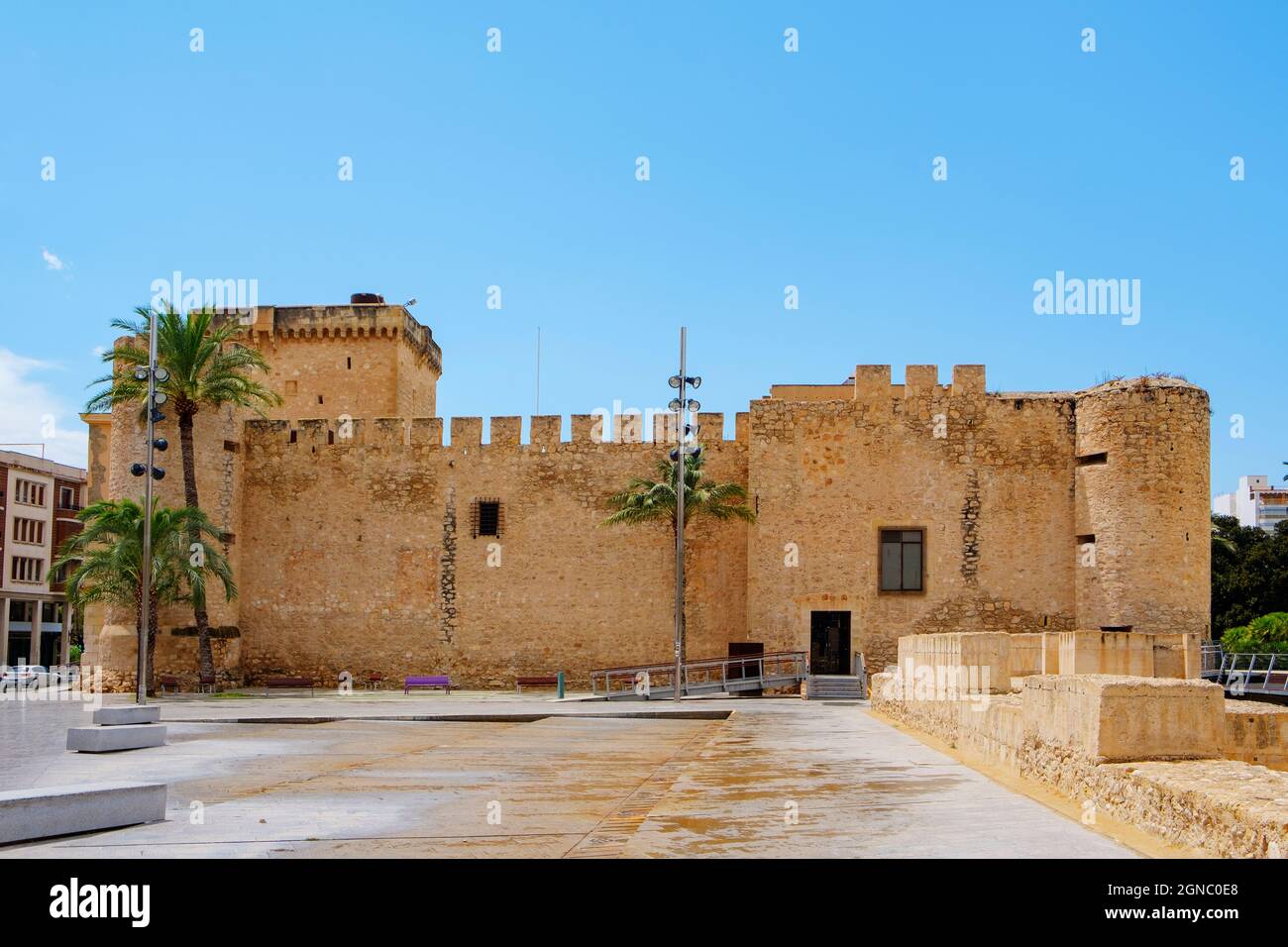 side view of the Altamira Castle, in Elche, Spain, current seat of the Elche Museum of Archeology and History Stock Photo