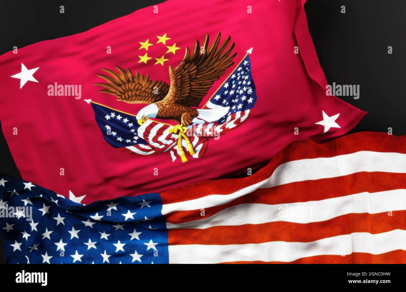 Flag of the United States Deputy Secretary of Veterans Affairs along with a flag of the United States of America as a symbol of a connection between t Stock Photo