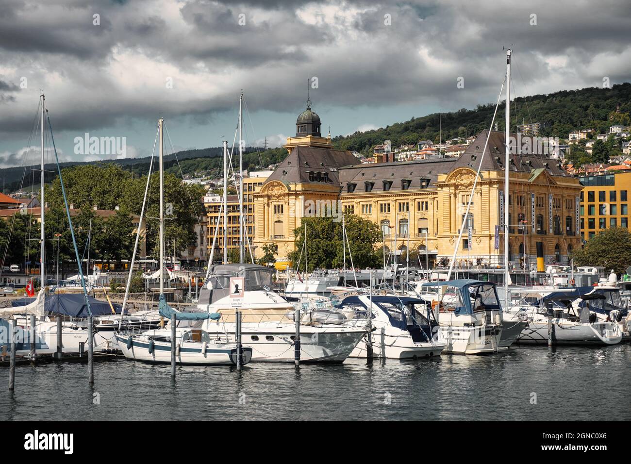 Neuchâtel on Lake Neuchâtel in Switzerland. Stock Photo