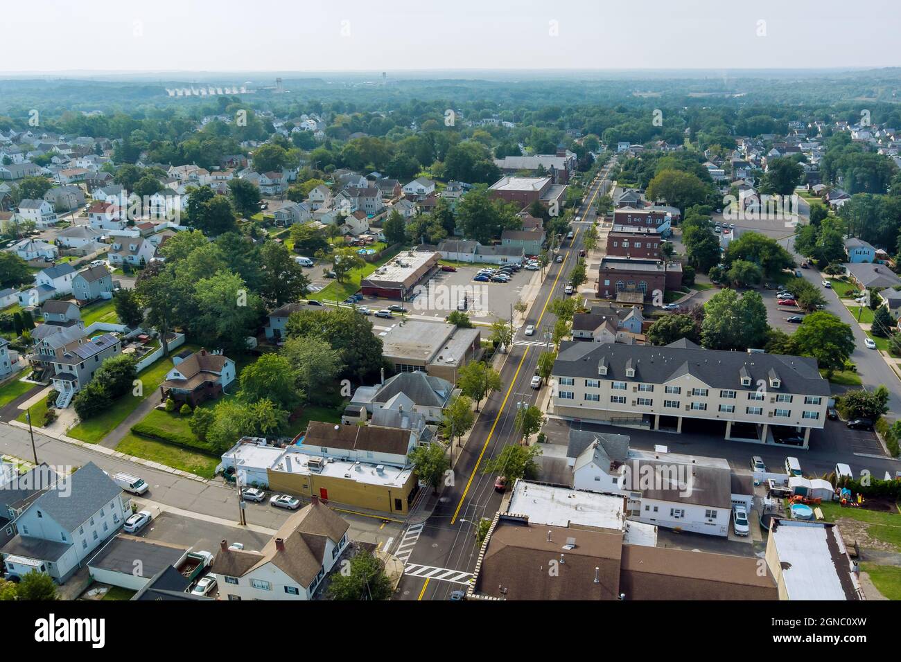 Aerial view over the small town landscape residential sleeping area
