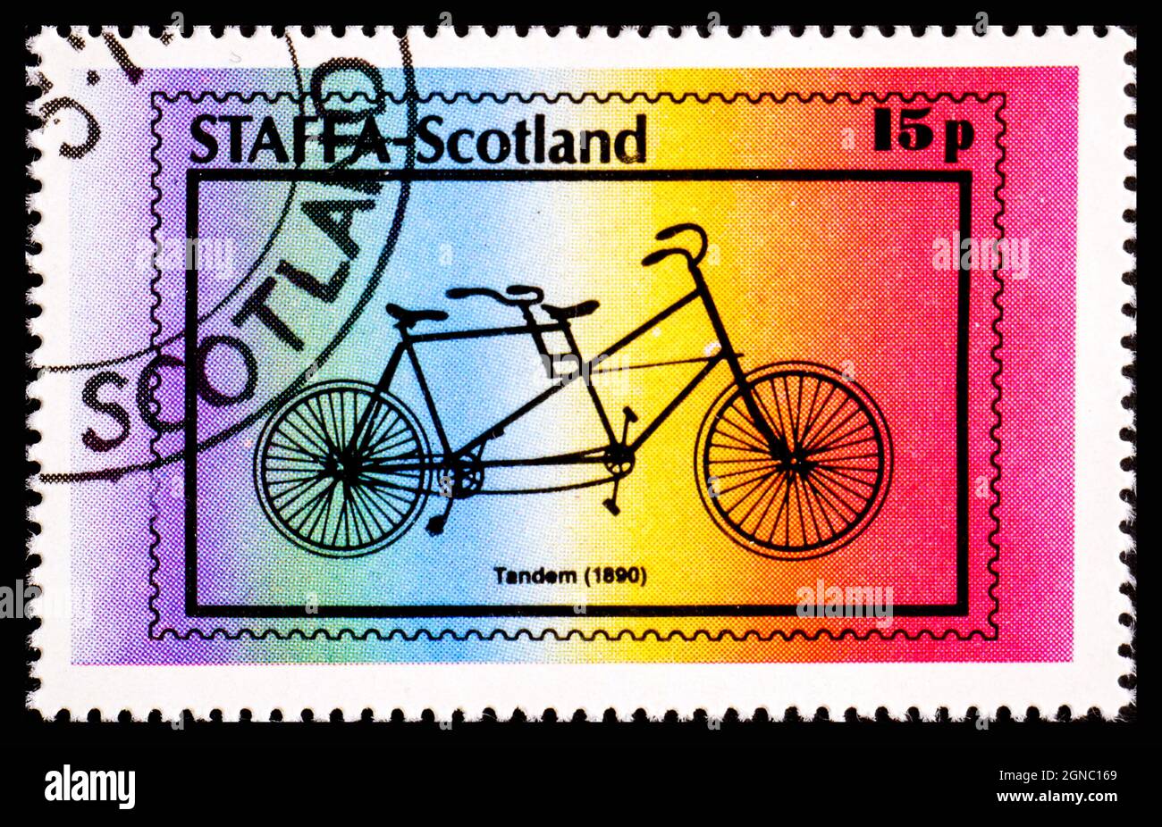 STAFFA, SCOTLAND - CIRCA 1978: A stamp printed in Scotland shows Tandem 1890 Stock Photo