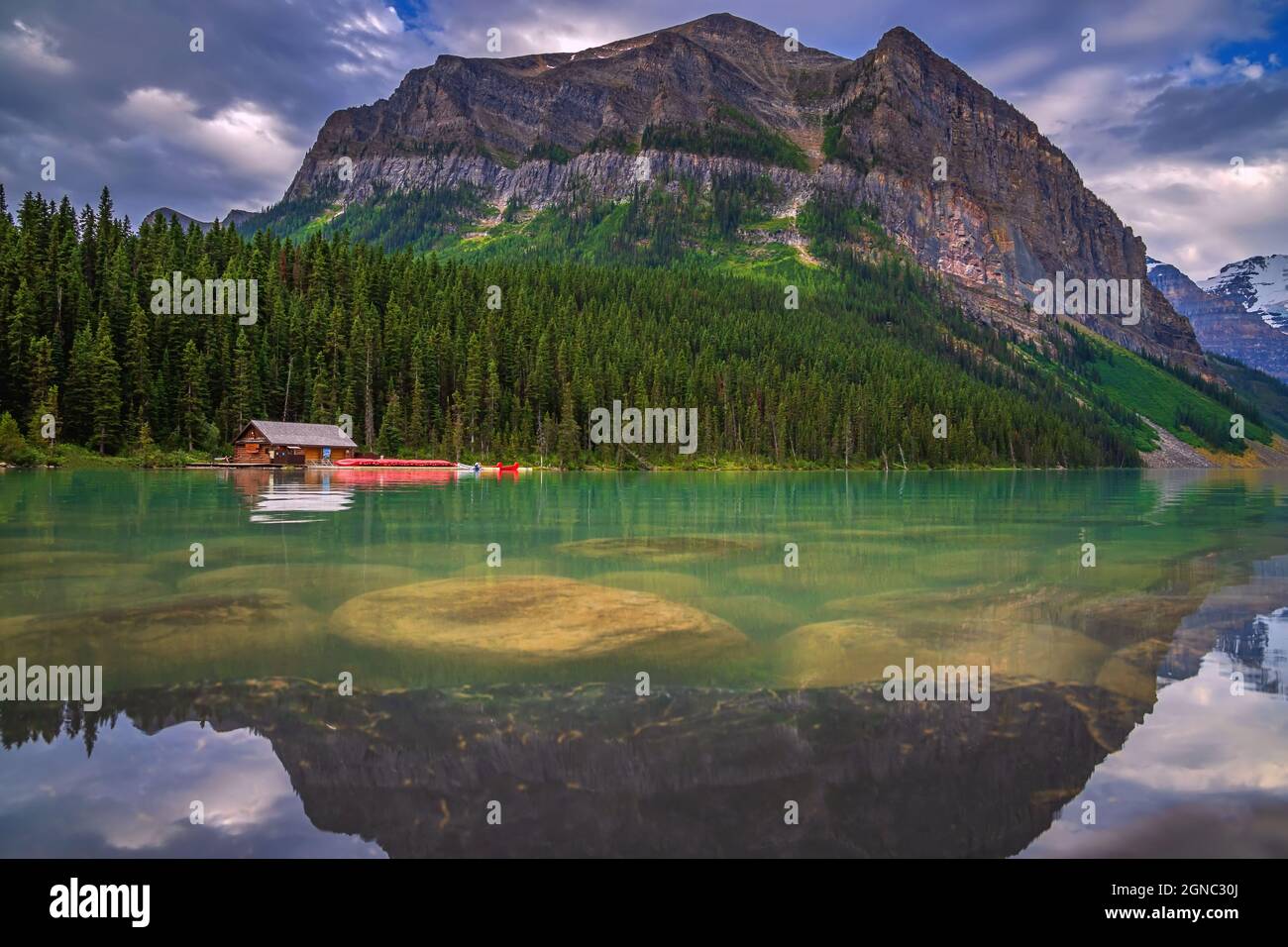 Cloudy Sky Over Lake Louise Stock Photo - Alamy