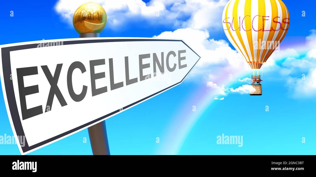 Excellence leads to success shown as a sign with a phrase Excellence