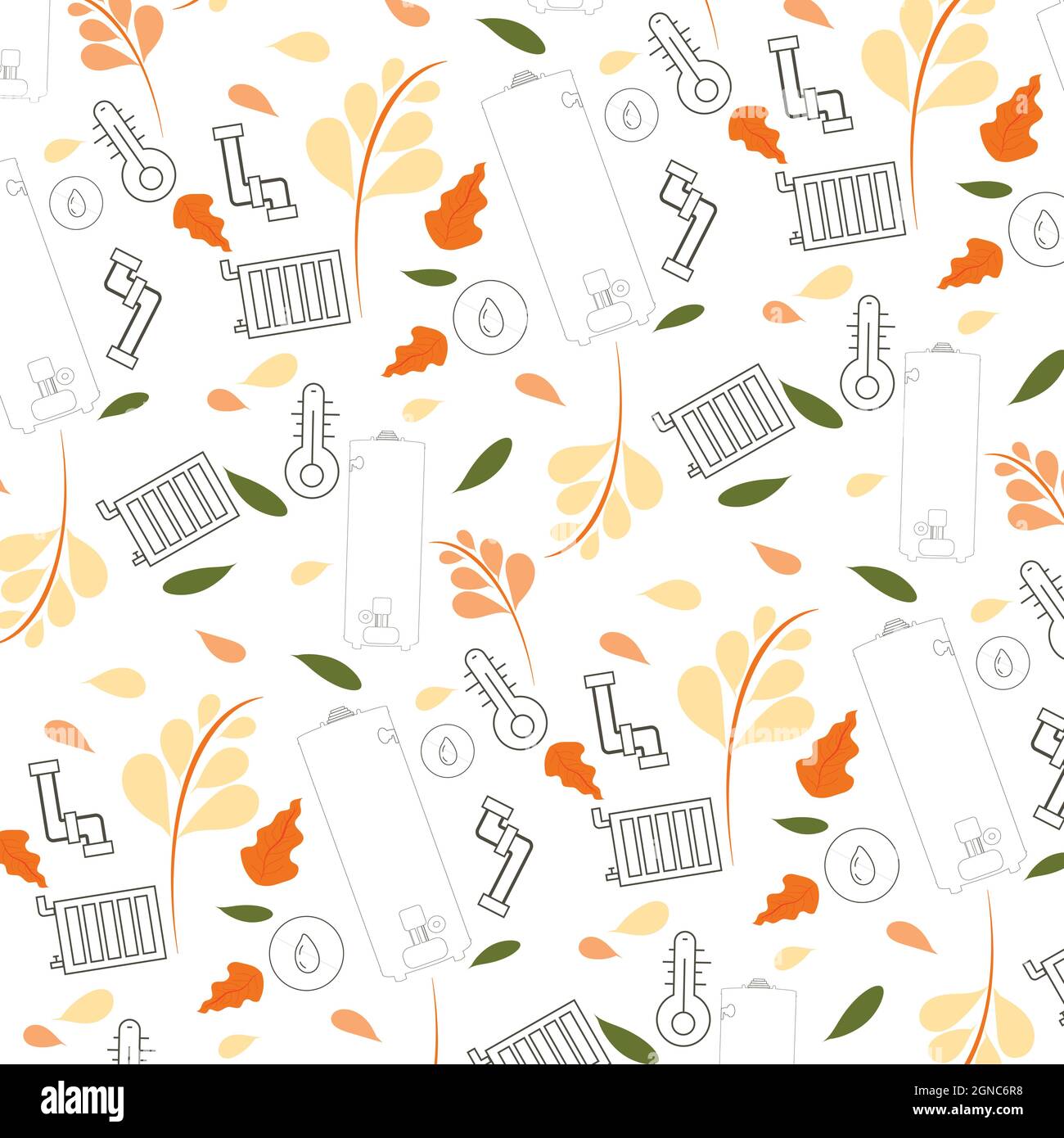 thanksgiving construction tools and leaves seamless pattern Stock Photo