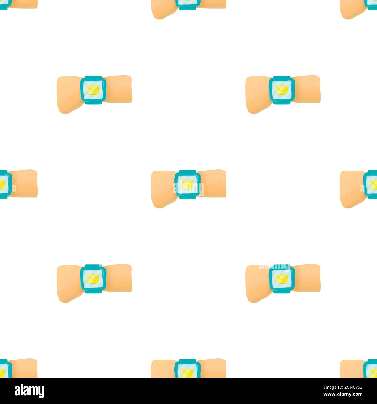 Hand with smart watch and message pattern seamless background texture ...