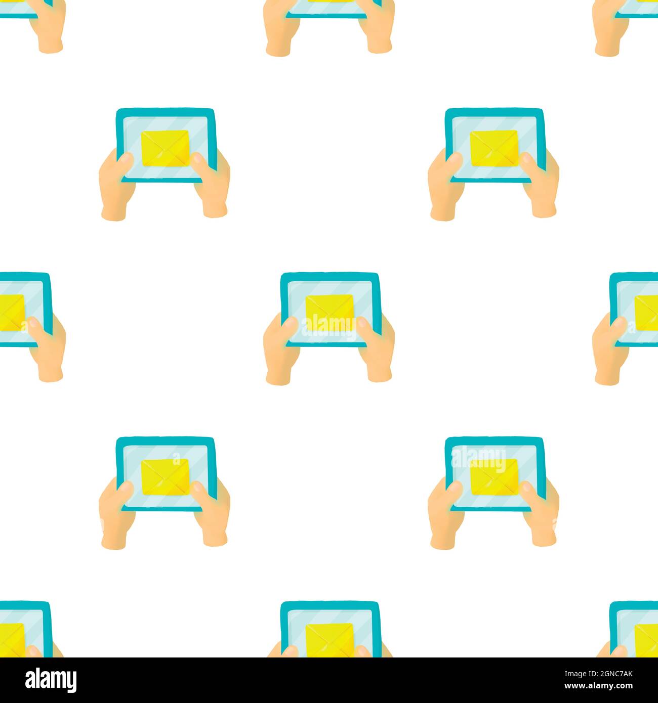 Hands holding a tablet with letter pattern seamless background texture ...