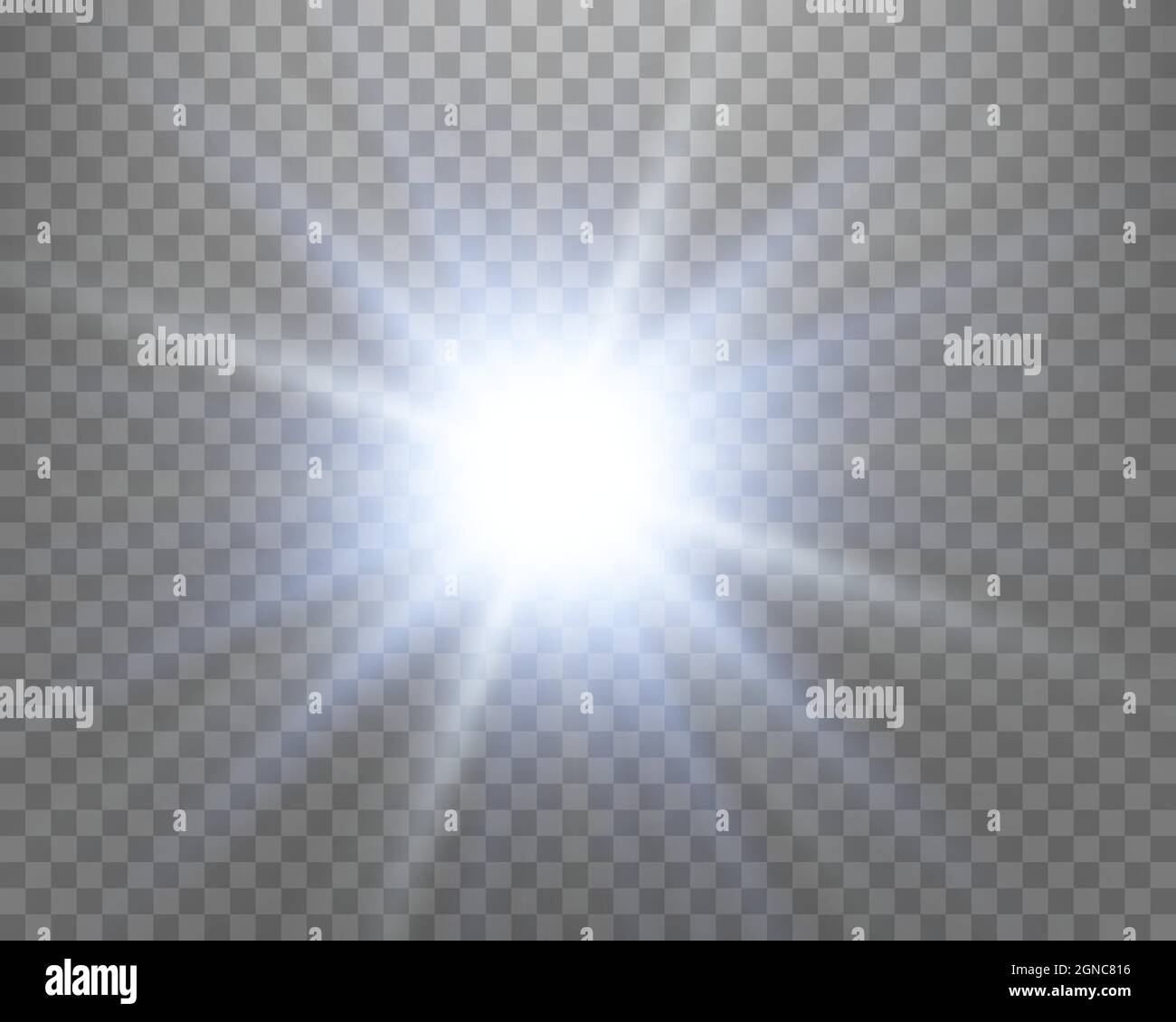 Vector blue light with lens flares. Sun, sun rays, dawn, glare