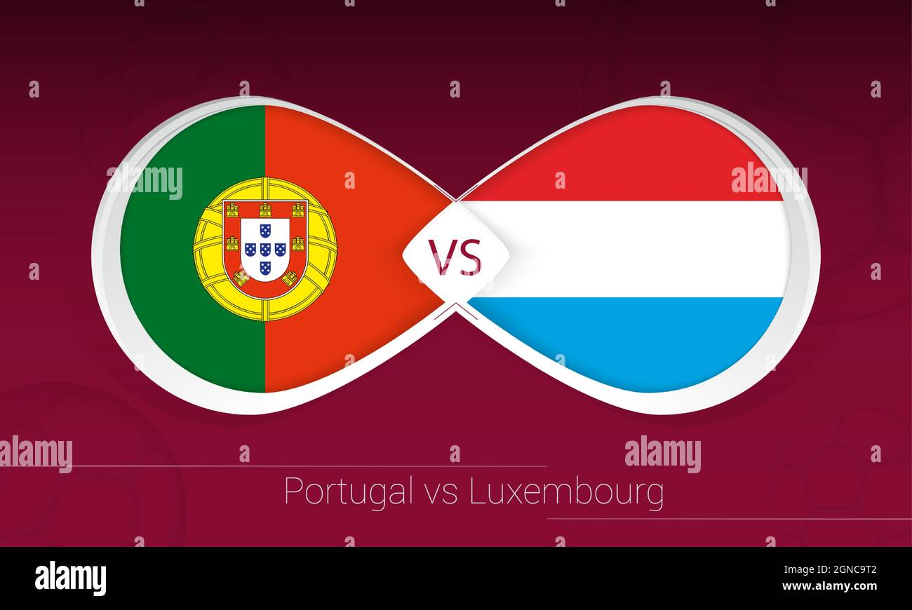 Portugal vs Luxembourg in Football Competition, Group A. Versus icon on Football background. Vector illustration. Stock Vector