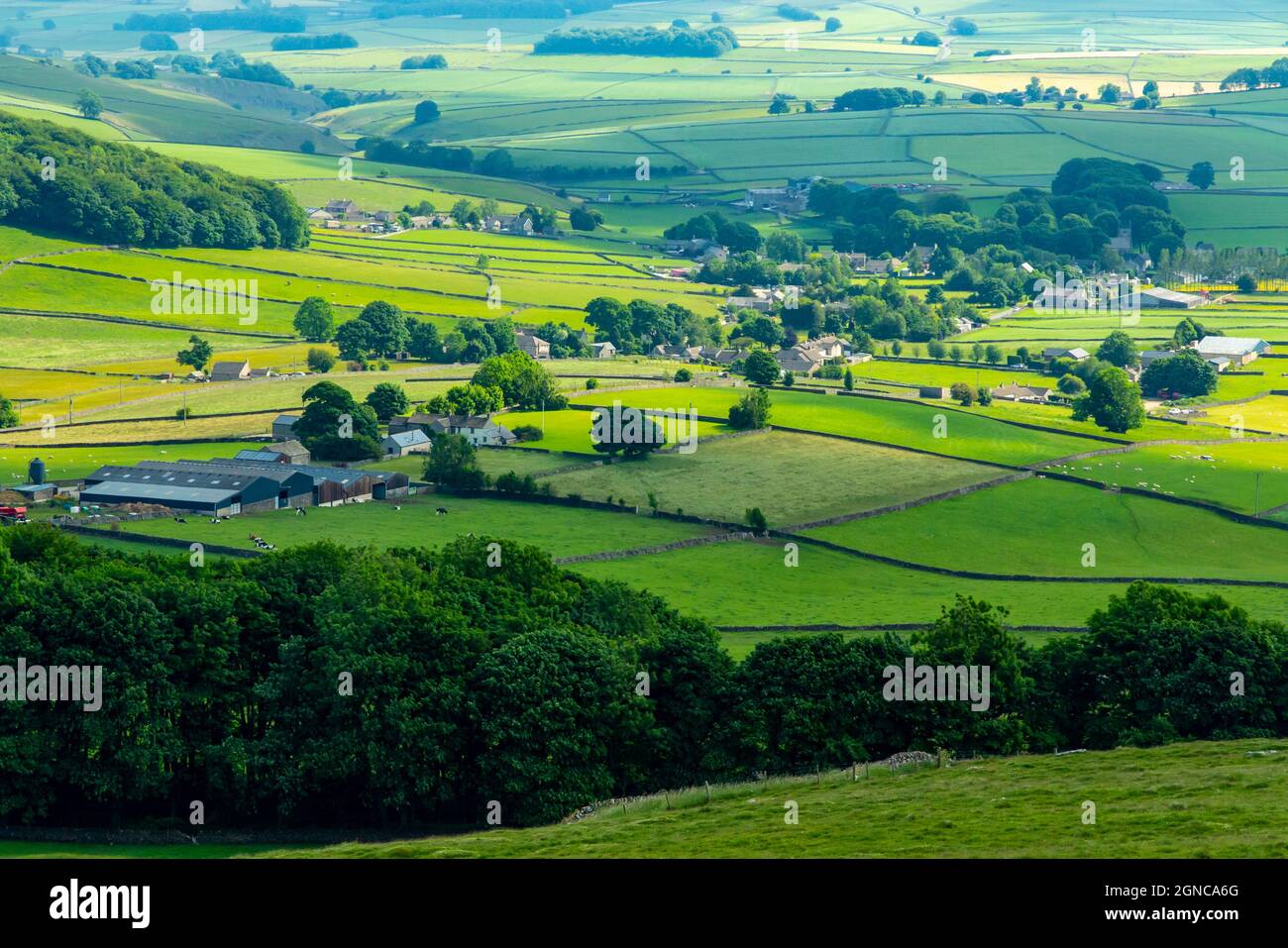Farm buildings in landscape near Peak Forest in the Peak District