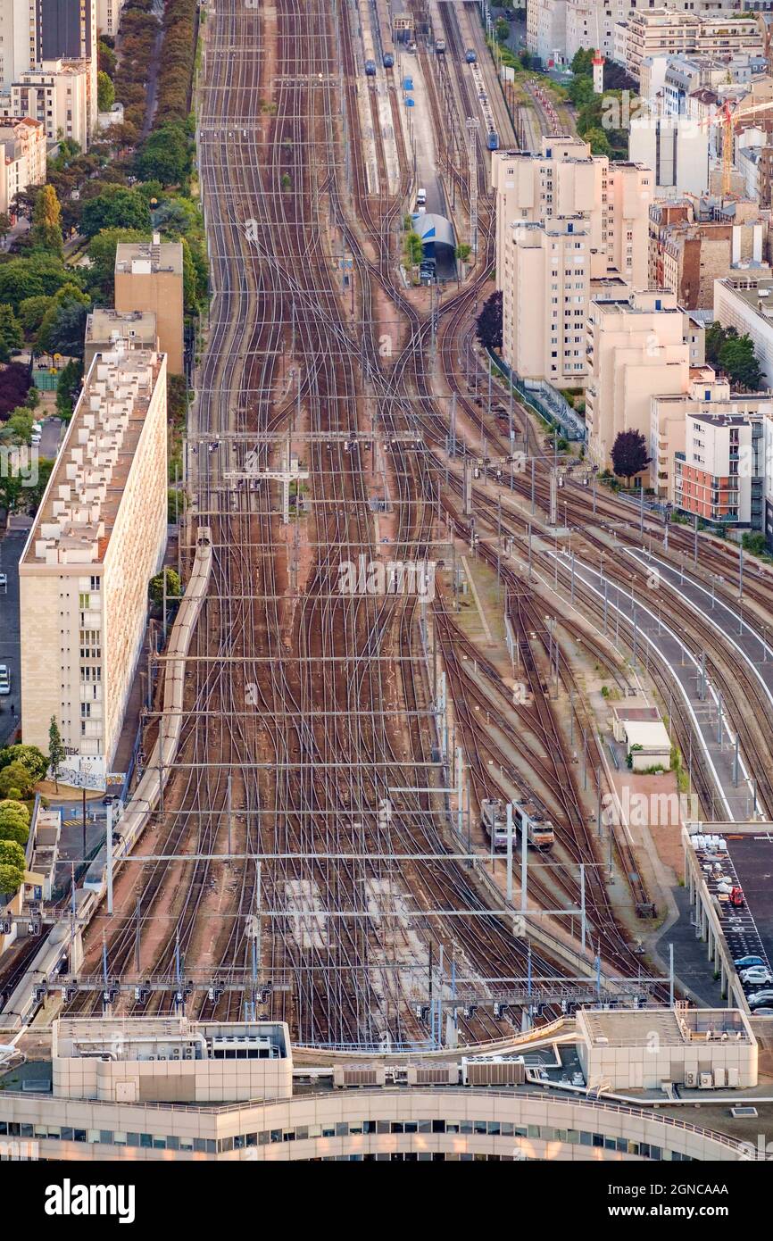 Aerial view of multiple train tracks running into Paris Stock Photo - Alamy