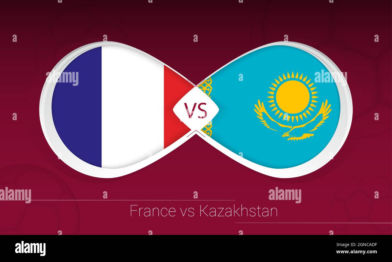 France vs Kazakhstan in Football Competition, Group D. Versus icon on Football background