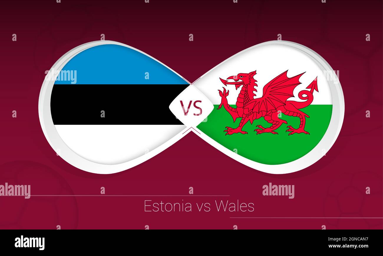 Estonia vs Wales in Football Competition, Group E. Versus icon on Football background. Vector illustration. Stock Vector