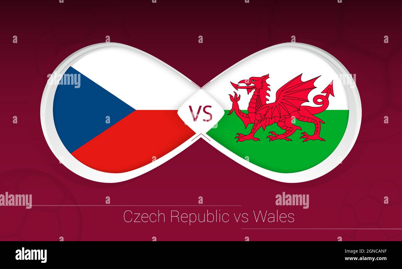 Czech Republic vs Wales in Football Competition, Group E. Versus icon on Football background. Vector illustration. Stock Vector