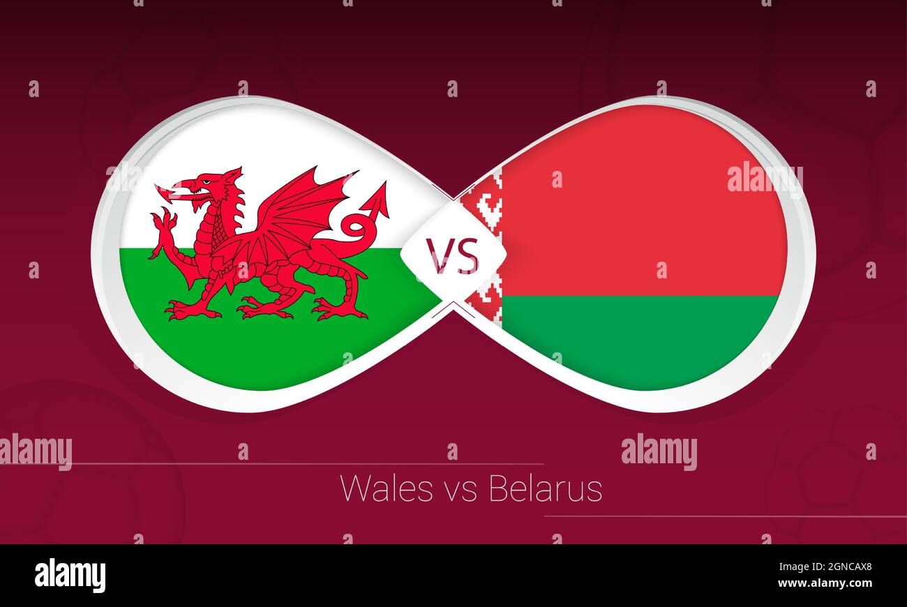 Wales vs Belarus in Football Competition, Group E. Versus icon on Football background. Vector illustration. Stock Vector