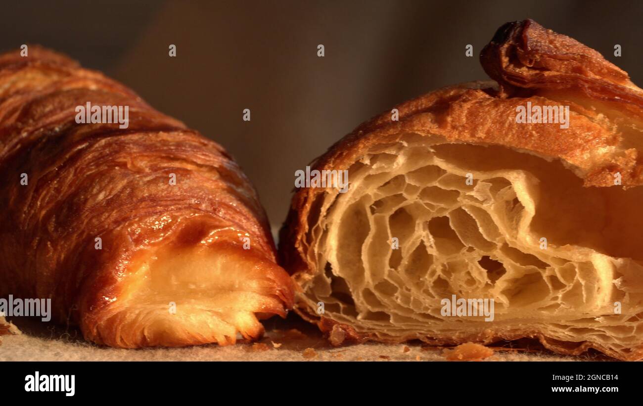 Fresh crusty croissants with puff texture Stock Photo