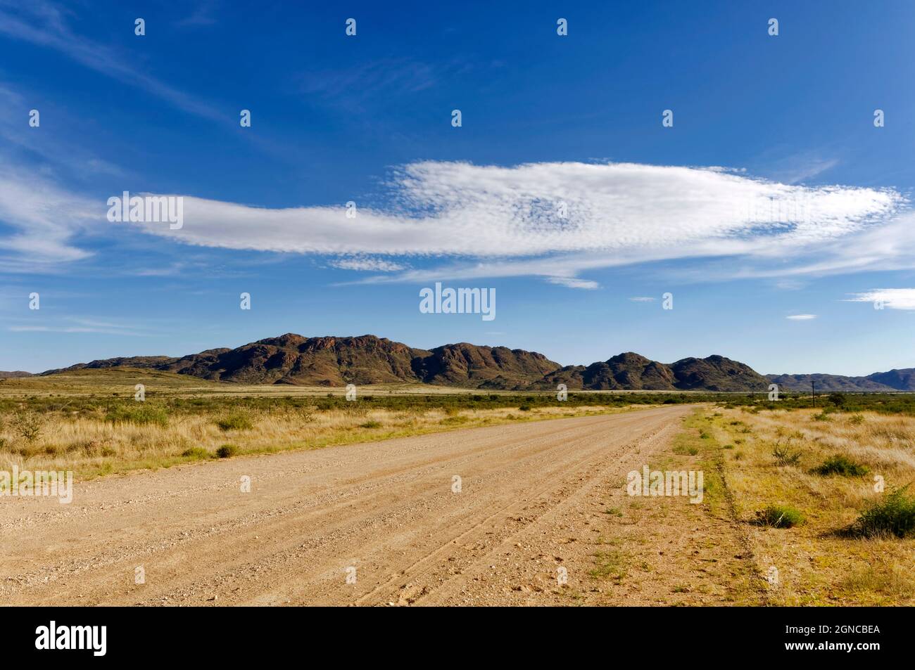Road D1261 in Khomas Highland near Nauchas, Windhoek District, Khomas region, Namibia Stock Photo