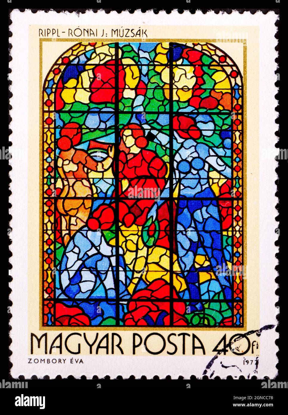 HUNGARY - CIRCA 1972. A stamp printed in Hungary shows mosaic four women Stock Photo