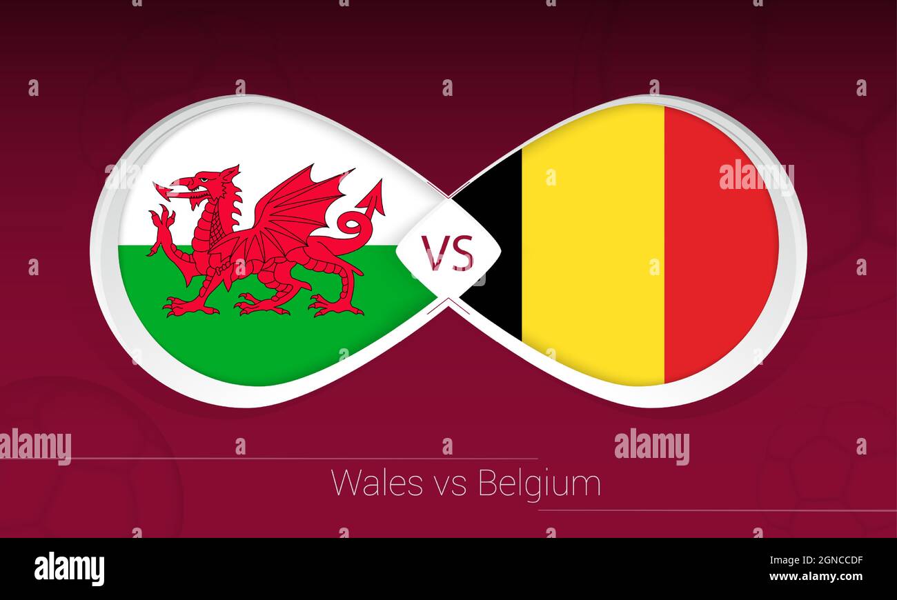 Wales vs Belgium in Football Competition, Group E. Versus icon on Football background. Vector illustration. Stock Vector