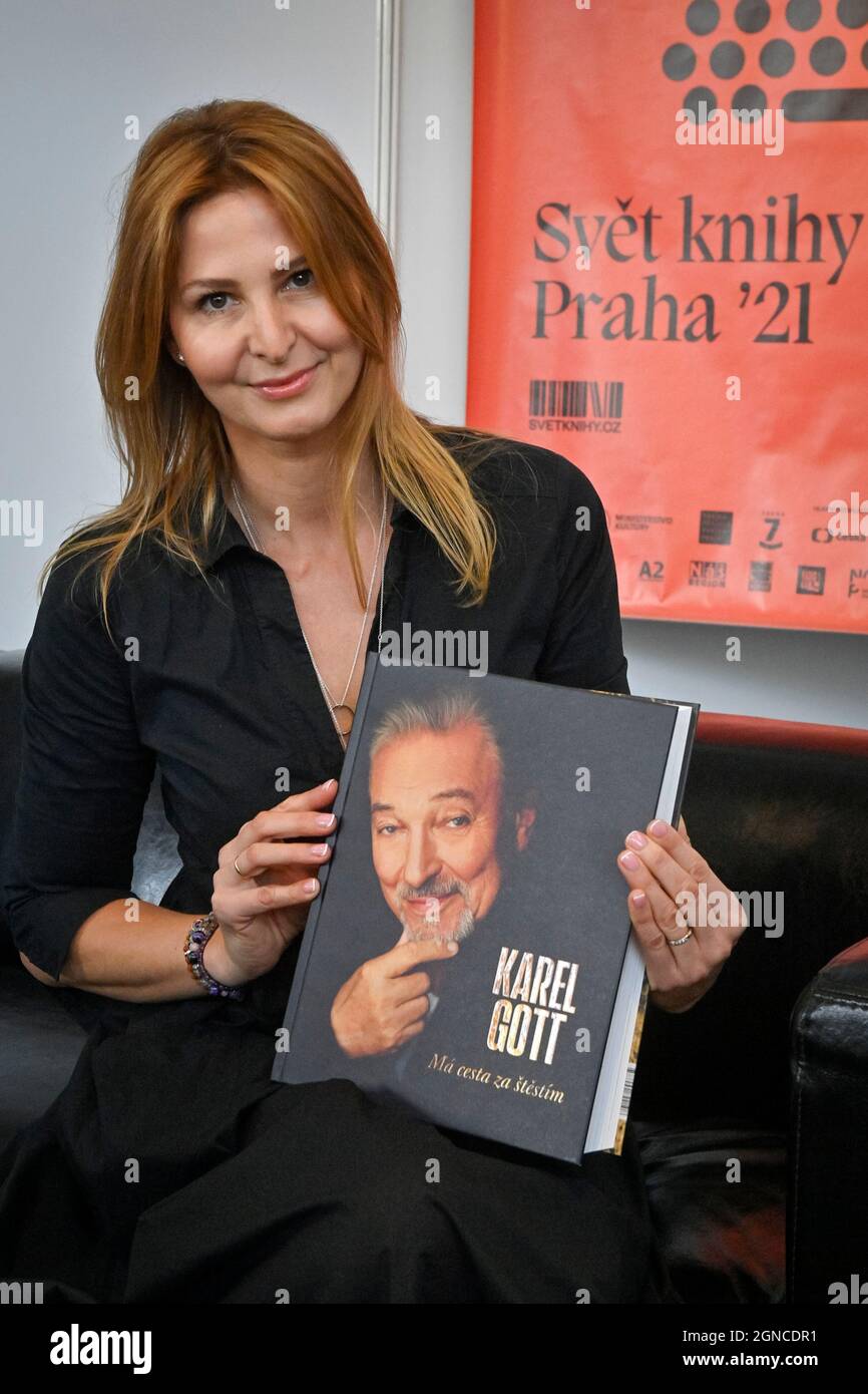 Prague, Czech Republic. 24th Sep, 2021. Wife Ivana Gottova of the greatest legend of the Czech and Czechoslovak music scene of all time Karel Gott presents unique autobiography My way to happiness during the 26th Book World international trade fair and literary festival in the traditional venue, the Industrial Palace at Prague's exhibition grounds, Czech Republic, September 24, 2021. Credit: Vit Simanek/CTK Photo/Alamy Live News Stock Photo