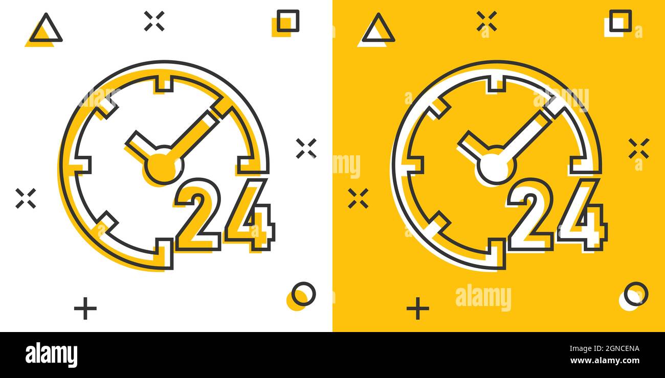 Clock 24/7 icon in comic style. Watch cartoon vector illustration on ...