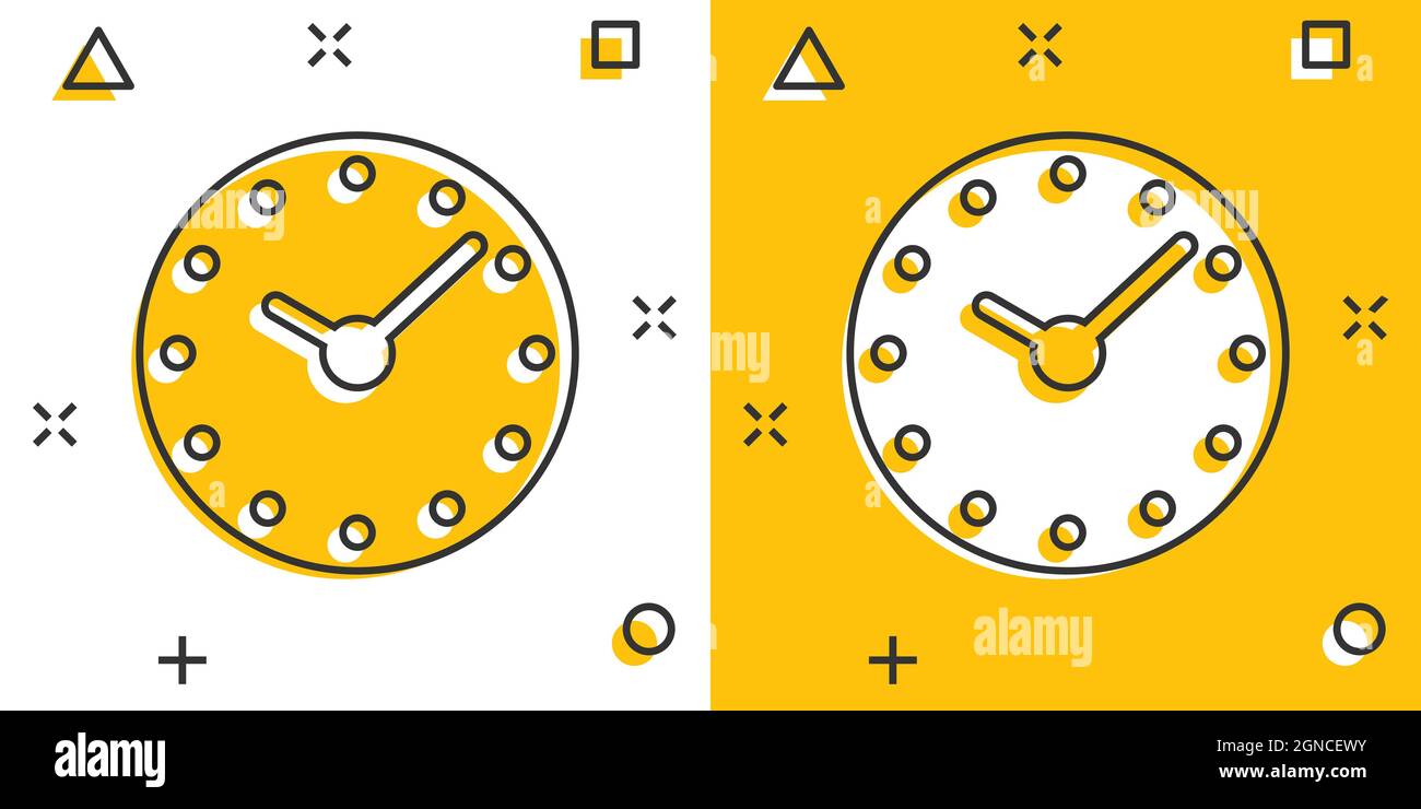 Clock icon in comic style. Watch cartoon vector illustration on white ...