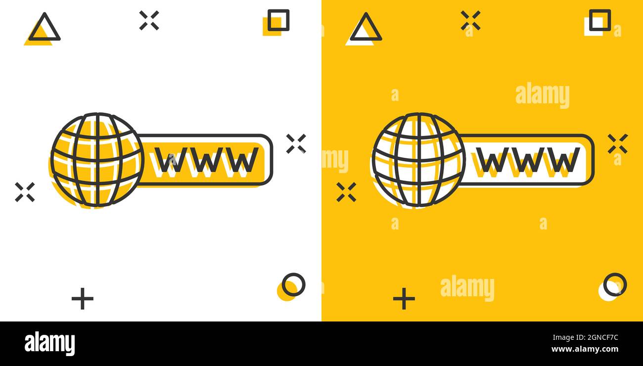 Global search icon in comic style. Website address cartoon vector ...