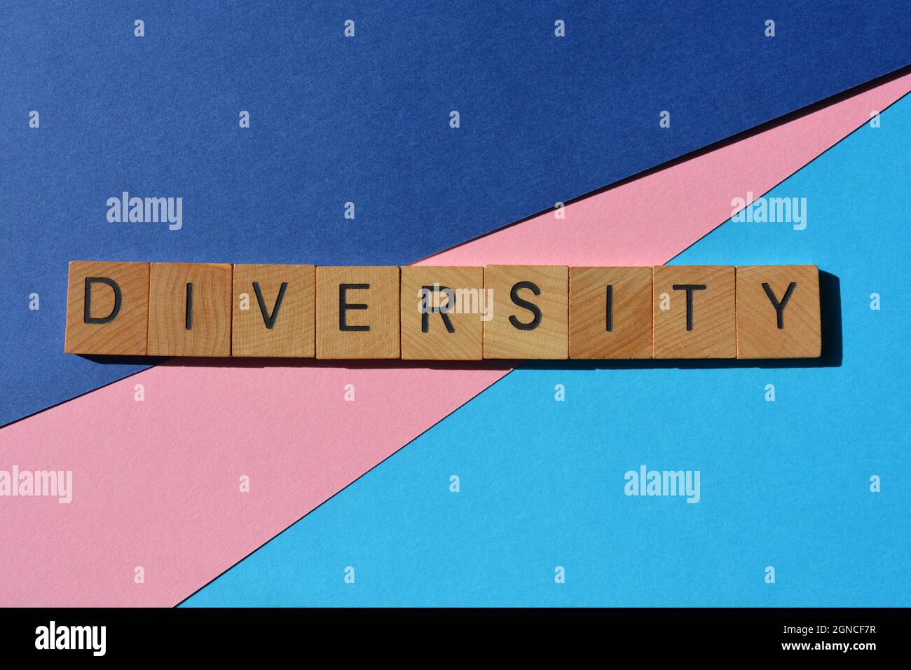 Diversity, word in wooden alphabet letters isolated on pink and blue Stock Photo