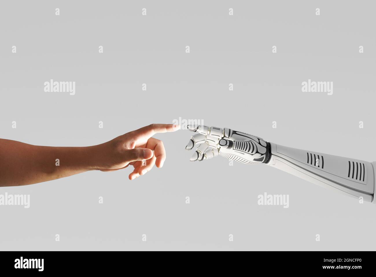 robot hand touching with human hand, 3d illustration rendering Stock Photo Alamy