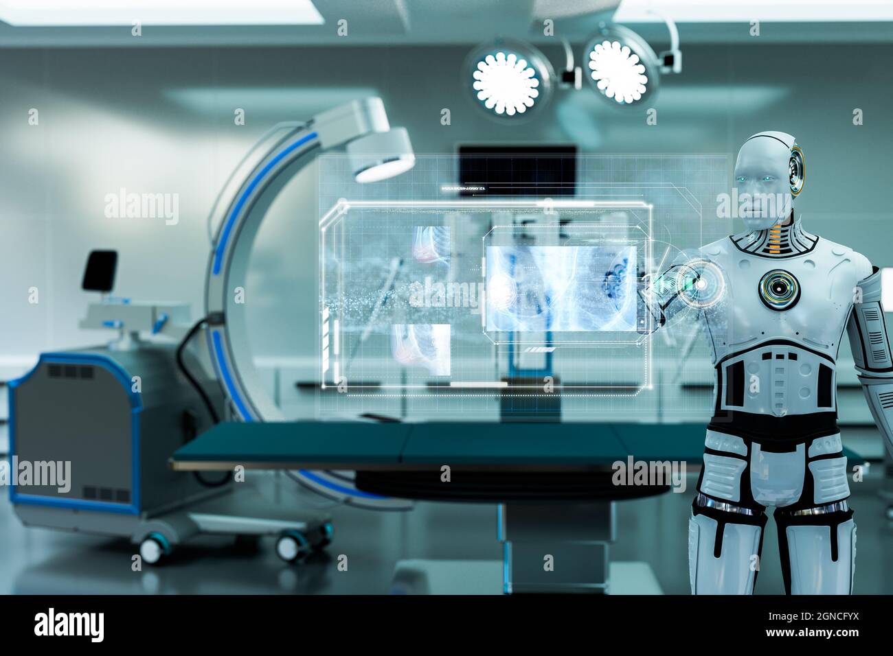 robot working in operation room, robot touching screen and viewing x-ray  image Stock Photo - Alamy
