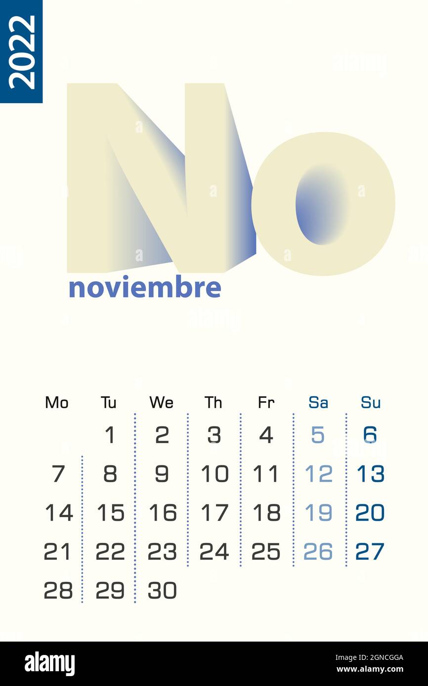 Minimalist Calendar Template For November 2022 Vector Calendar In 