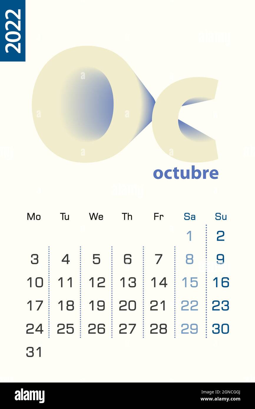 Minimalist calendar template for October 2022, vector calendar in Spanish language. Vector calendar for 2022 Stock Vector Image & Art - Alamy Minimalist calendar template for October 2022, vector calendar in Spanish language. Vector calendar for 2022 Stock Vector Image & Art - Alamy