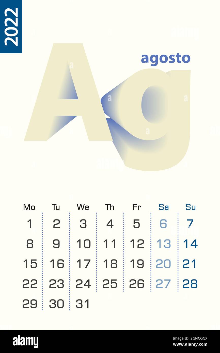 Minimalist Calendar Template For August 2022 Vector Calendar In 