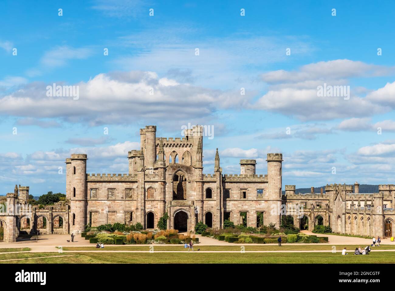 Ruins of Lowther Castle and it's gardens in the English Lake District is popular tourist destination. Stock Photo