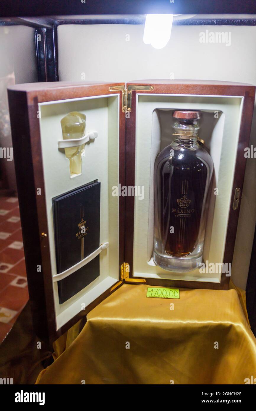 HAVANA, CUBA FEB 23, 2016 Expensive vintage bottle of Havana Club