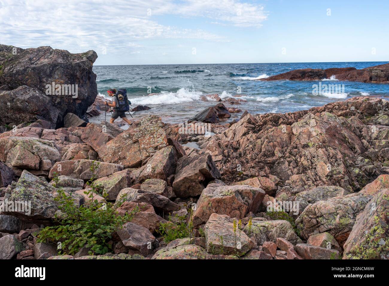 Hiking the Lake Superior Shoreline along the Coastal trail Stock Photo