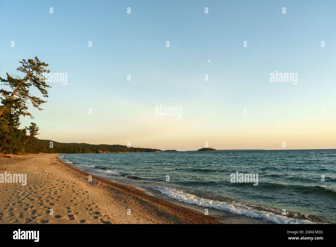 Barrett Island can be seen in the distance from the beach at Barrett