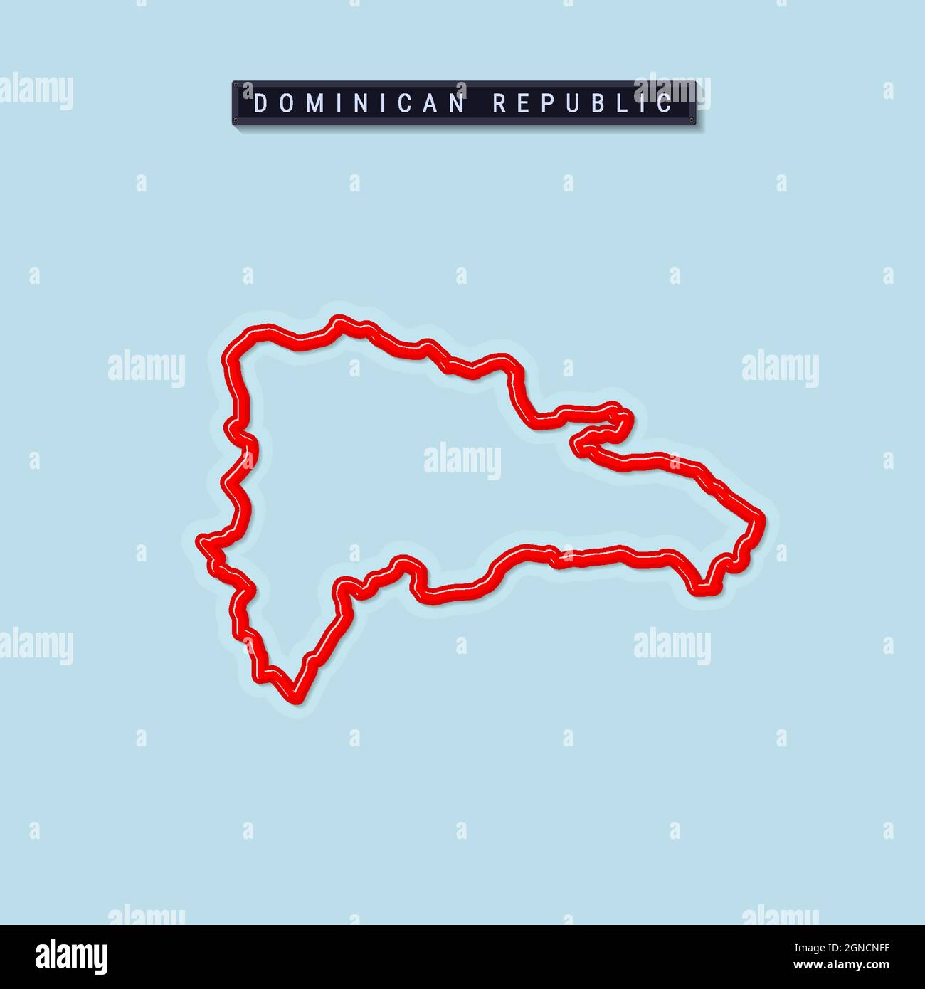Dominican Republic bold outline map. Glossy red border with soft shadow ...