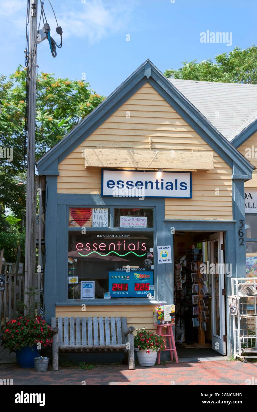 Small convenience store exterior in Provincetown, Massachusetts, United States that sells everyday items. Stock Photo