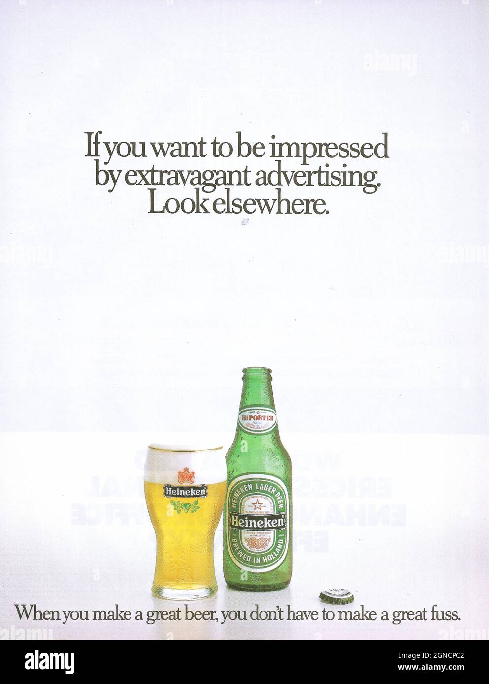 Vintage advertisement of Heineken beer 1980s 1970s Heineken bottle with