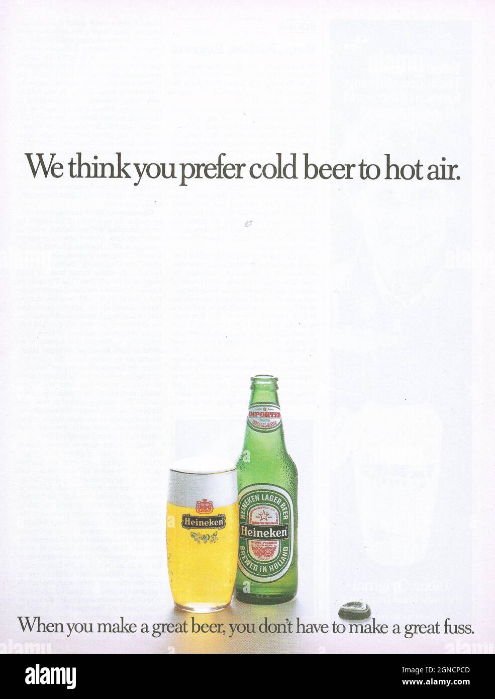 Vintage advertisement of Heineken beer 1980s 1970s Heineken bottle with