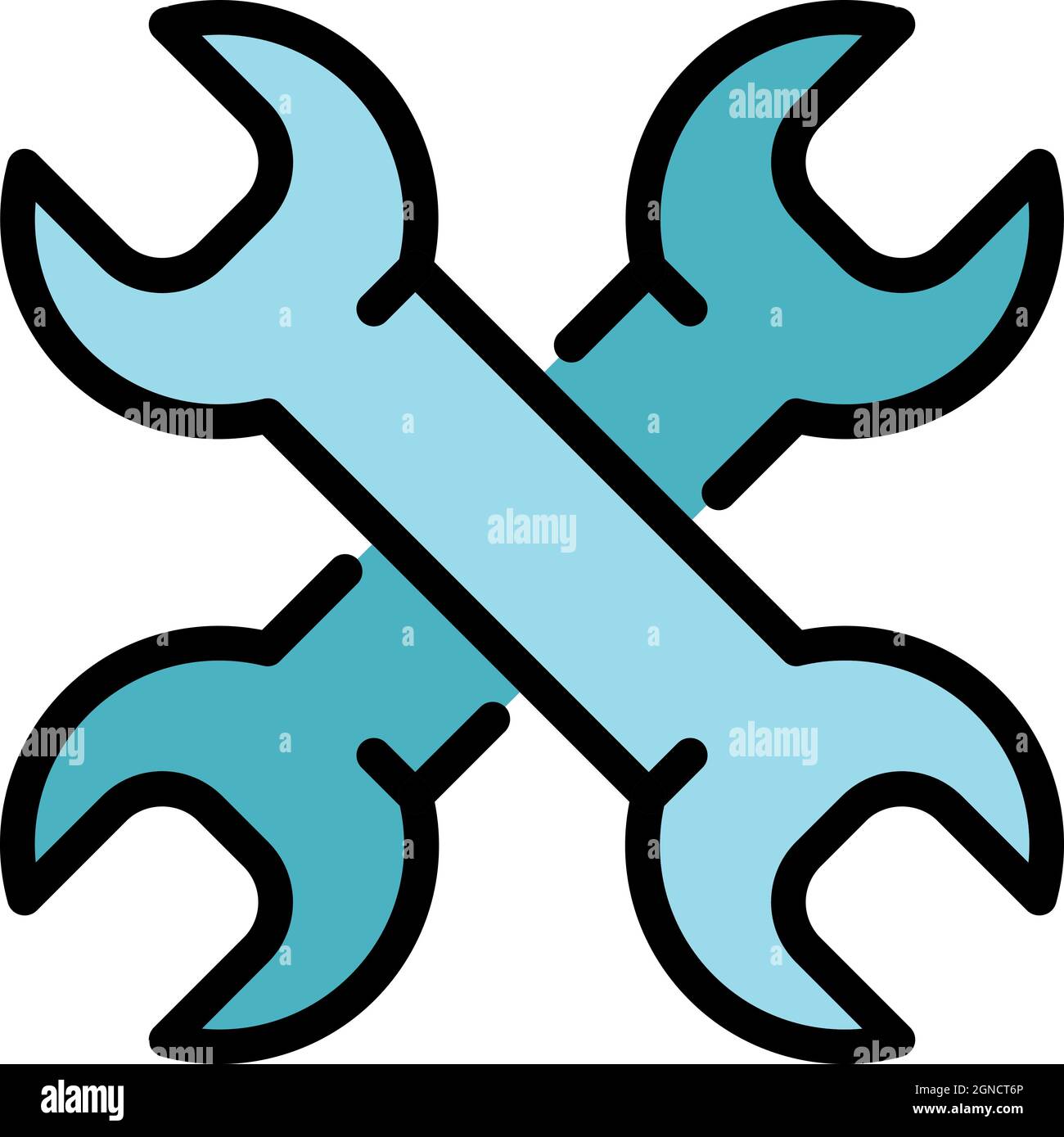 Crossed wrench icon. Outline crossed wrench vector icon color flat