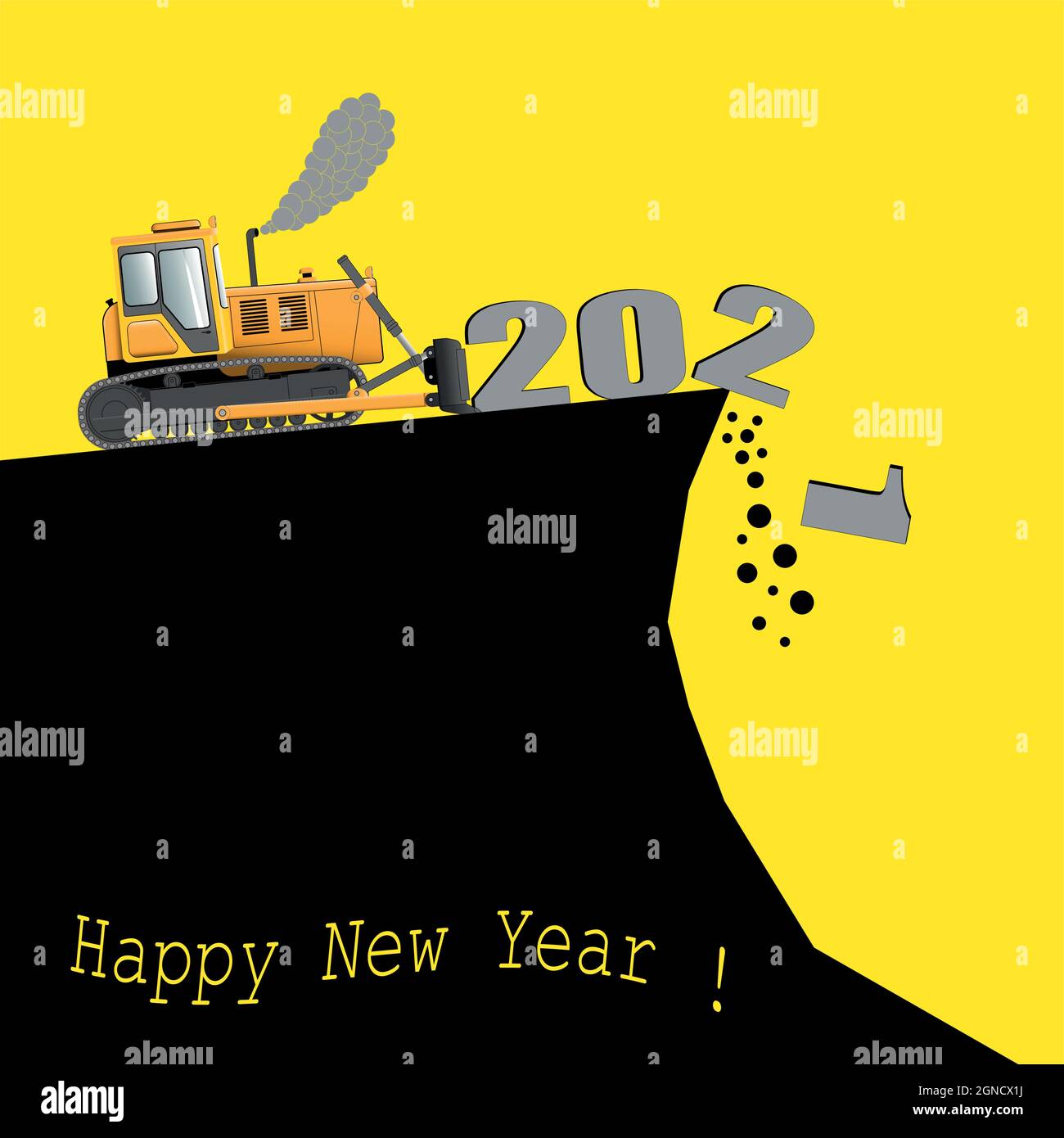 Bulldozer dumps the outgoing year 2021. Stock Vector