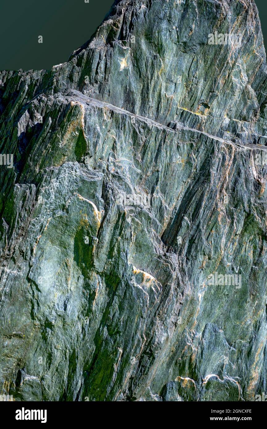 highly structured slab of quartz phyllite from the region Pinzgau, Austria Stock Photo